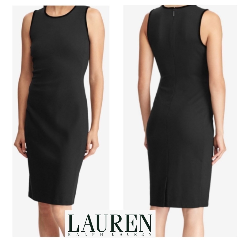 Ralph Lauren L Grey Wool Dress Black Velvet Trim